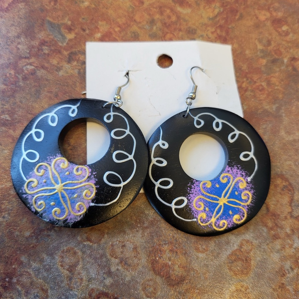 Black and Purple Circular Earrings